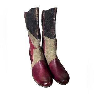 NWOT Corky’s Elite Women's Burgundy and Brown/Black Patchwork Boots-Size 10